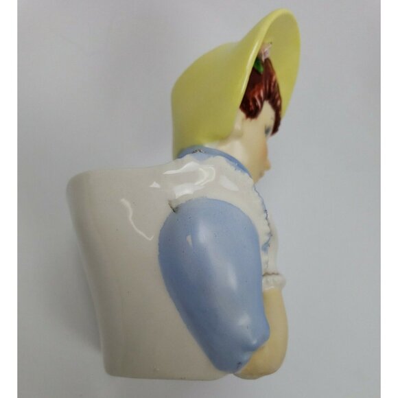 Lady Head Vase Red Hair Blue Eyes Reliable Glassware & Pottery Japan Ceramic 50s - Picture 5 of 11